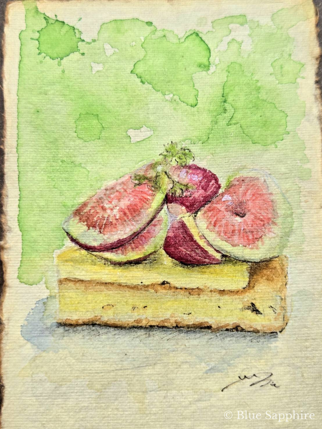 Fig tart in watercolour